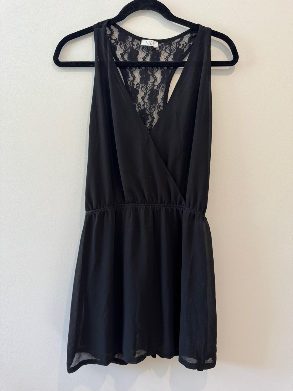 Tobi Lace Racerback Sleeveless Black Mini Dress Size Small